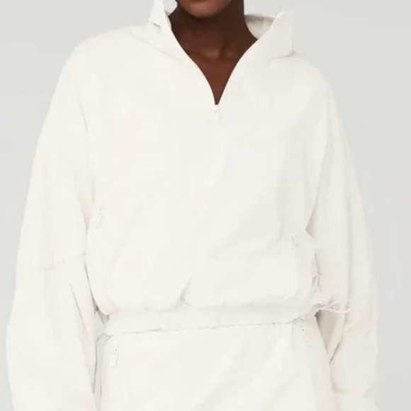 Alo Yoga Cropped Elevation Coverup Fleece Lined Jacket Popover Ivory XS Like New - Picture 1 of 9